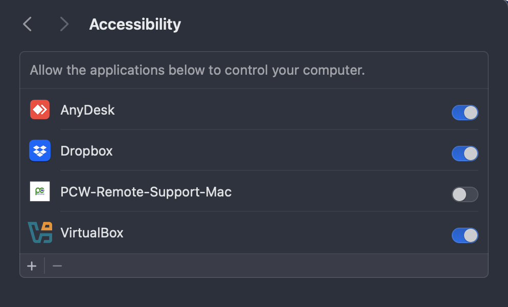 Accessibility settings - toggle on PCW-Remote-Support-Mac