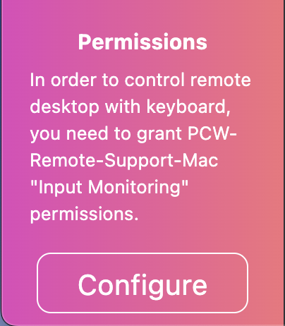 Input Monitoring permission prompt - click Configure