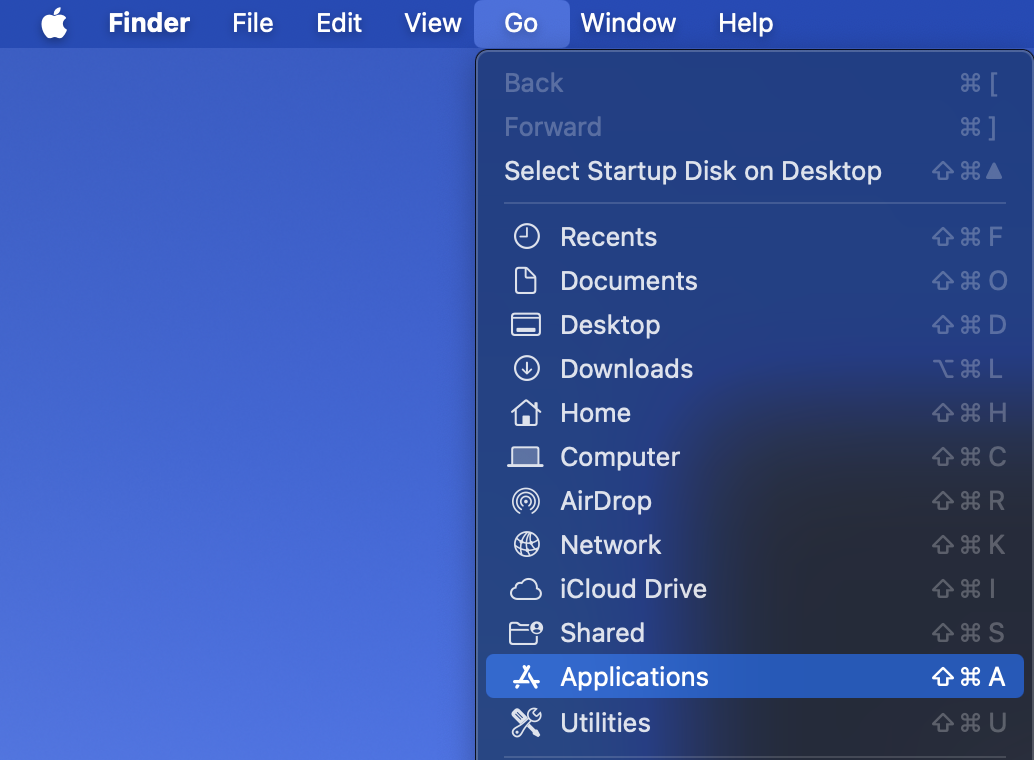 Finder Go menu - Applications