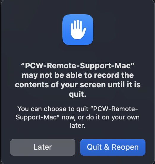 Quit and Reopen dialog